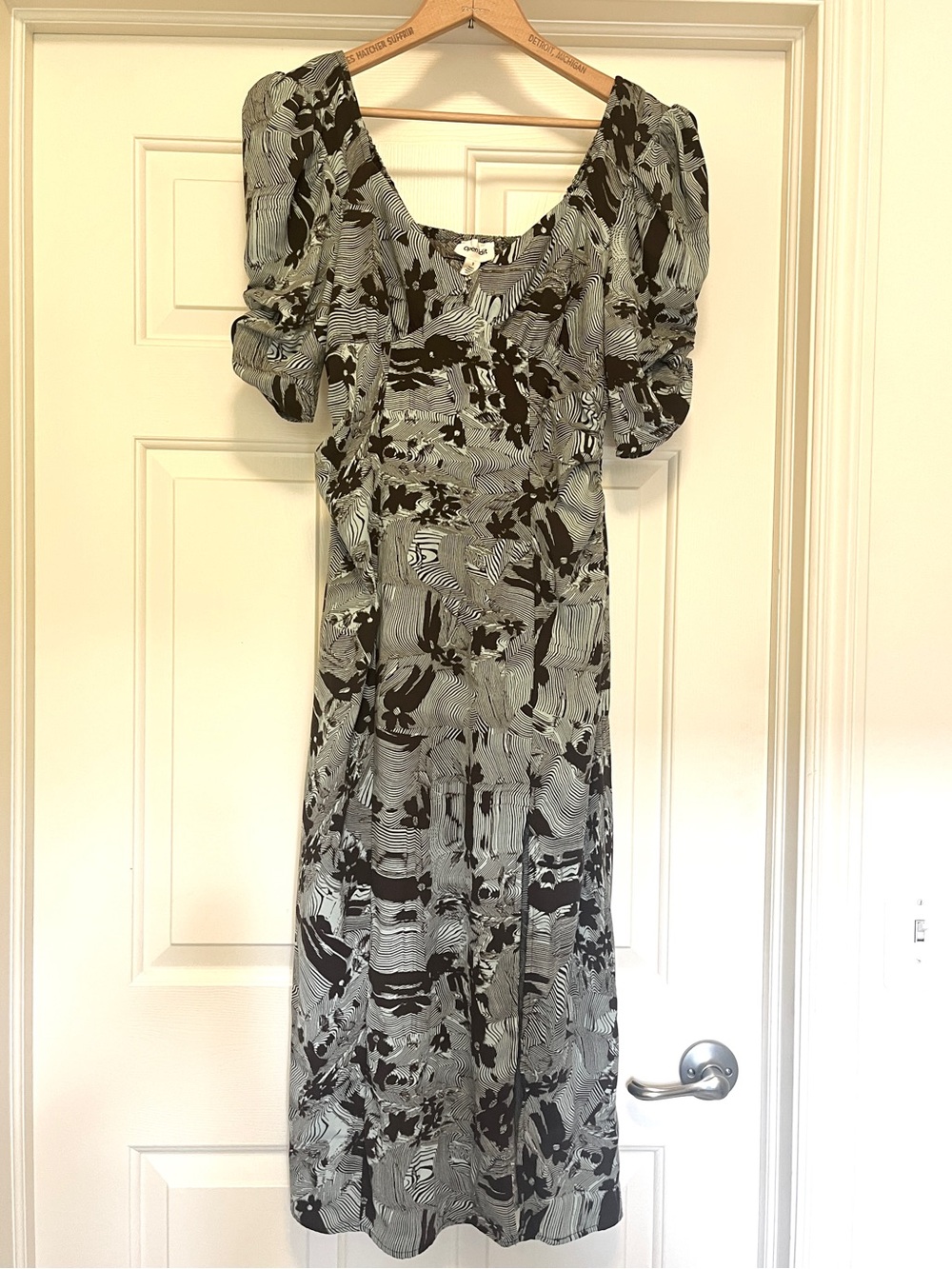 Open Edit Abstract Print Puff Sleeve Midi Dress - Size S